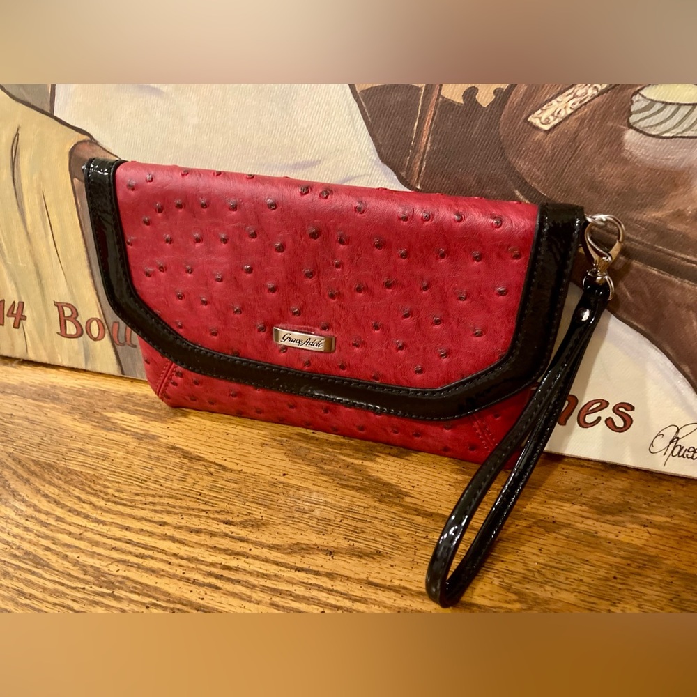 Grace Adele Red and Black Clutch Wristlet